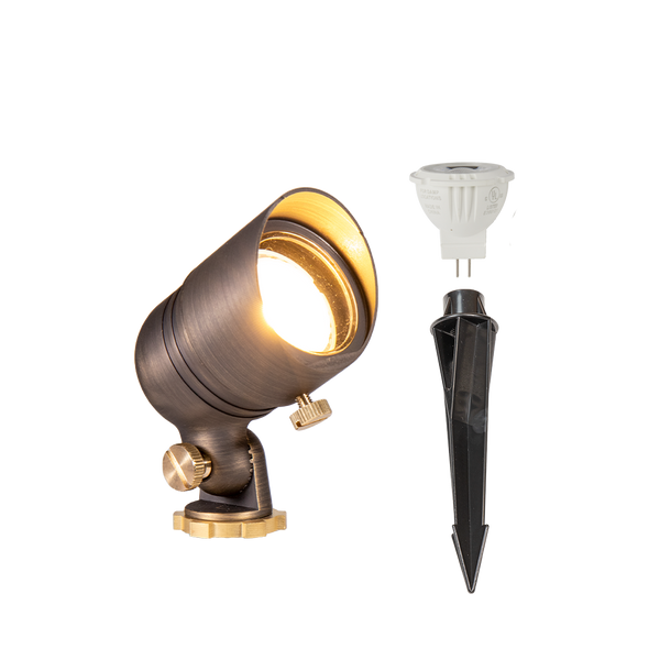 Lumen Logic™ Mini Brass 12V Spotlight with 2W LED MR11 Bulb