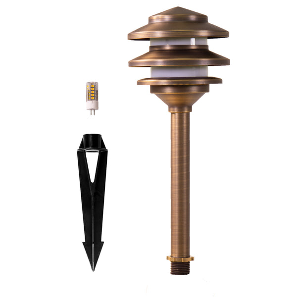 Lumen Logic™ LogiPath II 12V Brass Pagoda Path Light (Bronze) with 3W G4 LED Bulb