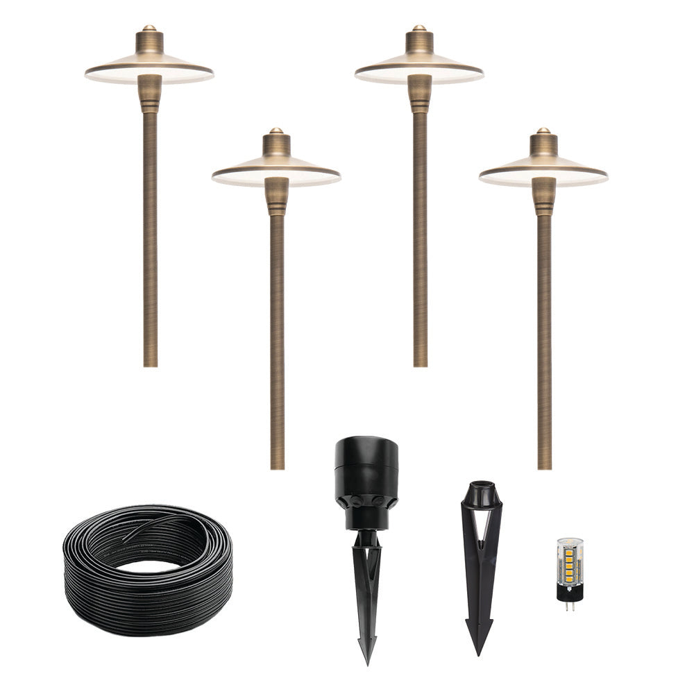 Solid Brass LED Landscape Lighting Kit (6 Spotlights, 2 Path Lights) & 100W  Low Voltage Transformer