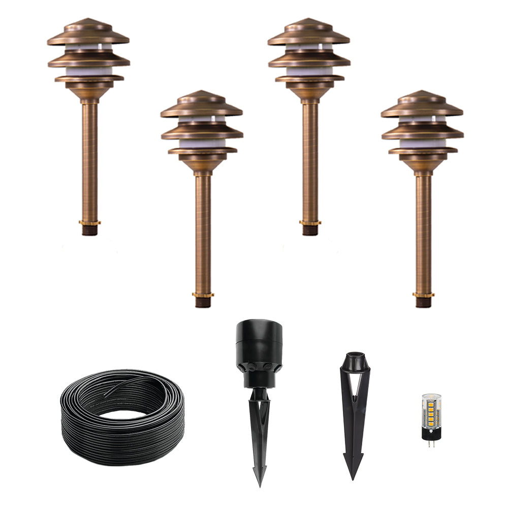 Lumen Logic™ LogiPath II 12V Brass LED Pagoda Path Light Expansion Kit (Bronze)